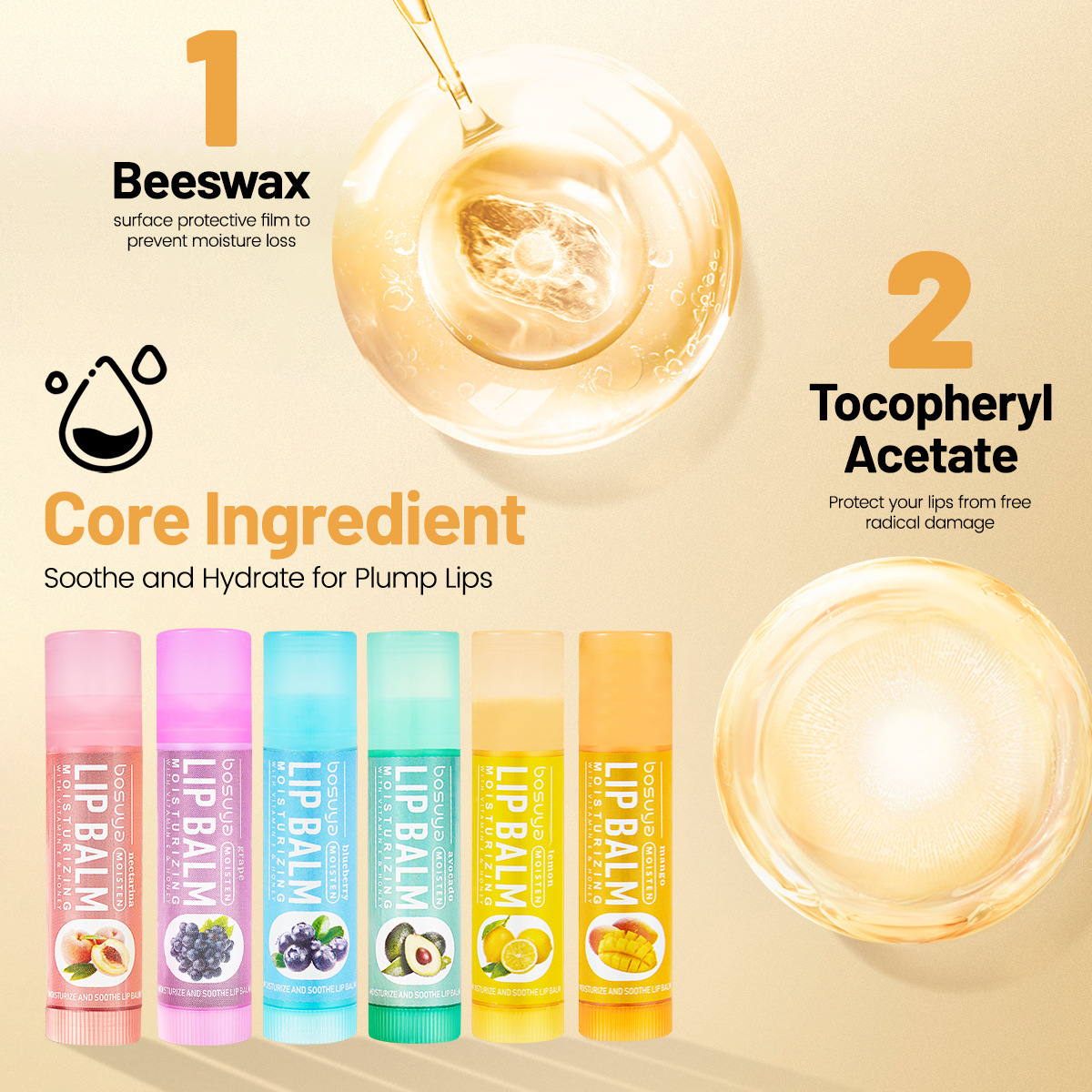 6Pcs Fruit Series Set Honey Vitamin E Moisturizing Repair Anti-Cracked Non-sticky Lip Balm for Lips Skin Care X250807