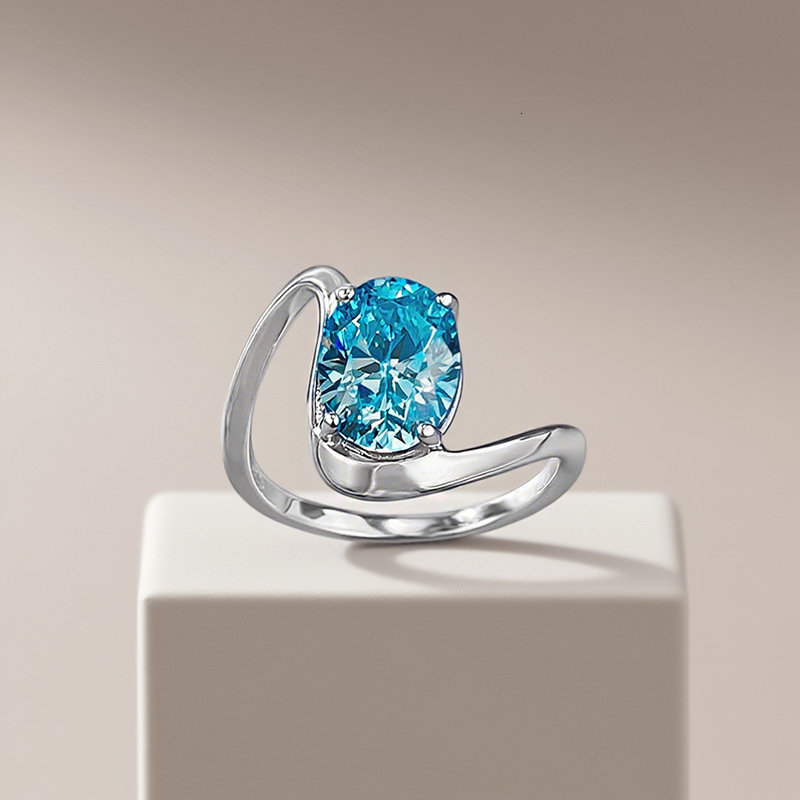 Hui Zhi Wing Jewelry New S Silver Wave Sea Blue Pigeon Egg Design Ring