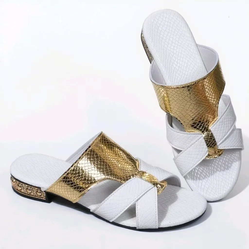 Women Slippers 2025 Casual Sandals Outdoor Soft Leather Thick Soled Slope Woven Straw Shoes Slide 250801