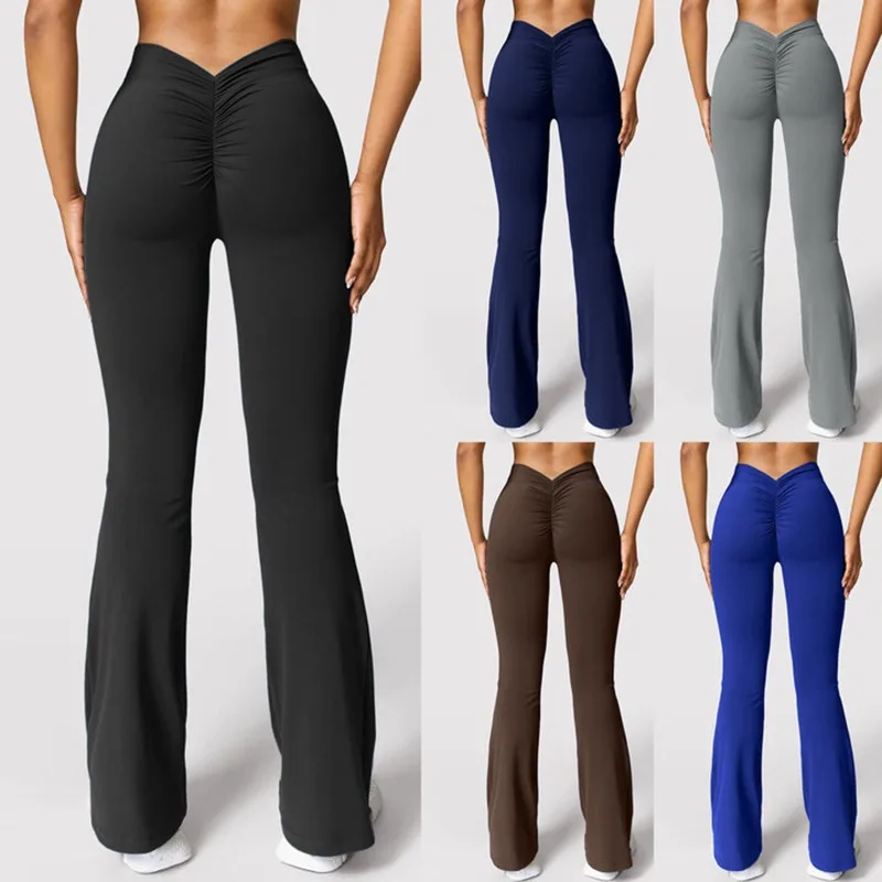 2025 Fashion Micro Horn Leggings Women V-back Waist Sports Pants High Waist Push Up Butt Gym Pants Solid Slim Casual Leggings