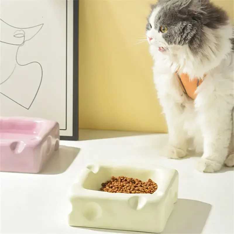 Cartoon Creative Cheese Shaped Rice Pet Ceramic Bowl Safe and Non-toxic Anti Knock Non-slip Bowl for Dog Cat Y250806
