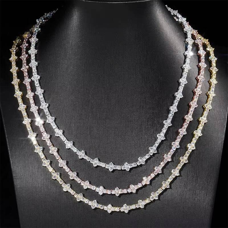 18K Gold Coated 925 Sterling Silver Tennis Chain Link Unisex Bracelet/necklace With VVS D Handset Moissanite Diamonds