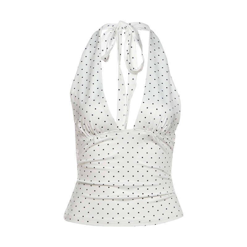 2025 designer Summer New V-Neck Sleeveless Polka Dot Camisole Hot Girl Slim Halter Top for Women