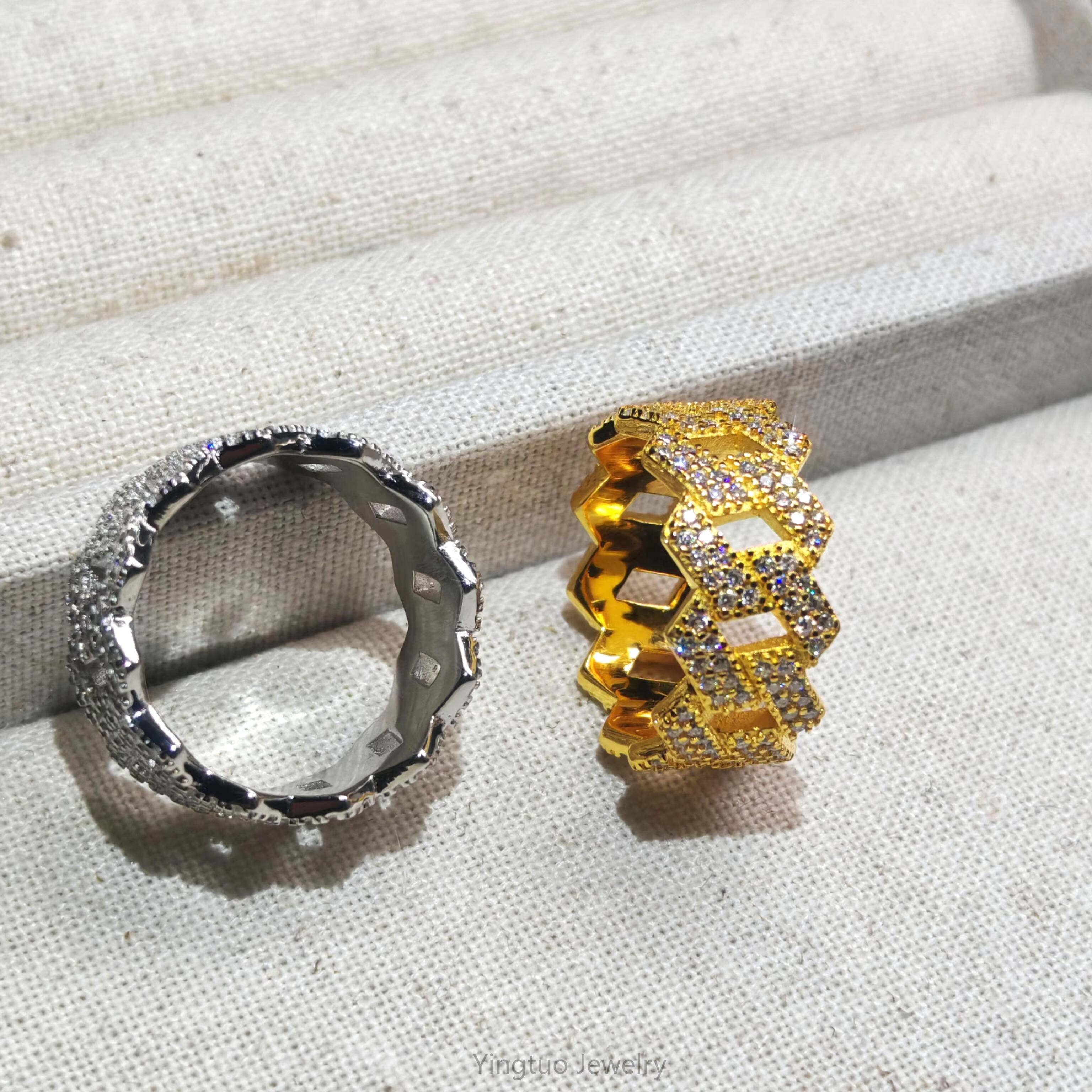 Ready to Ship Hip Hop Jewelry Fully Iced Out 925 Silver Gold Cuban Rings Eternity Mens Moissanite Ring with GRA Certification