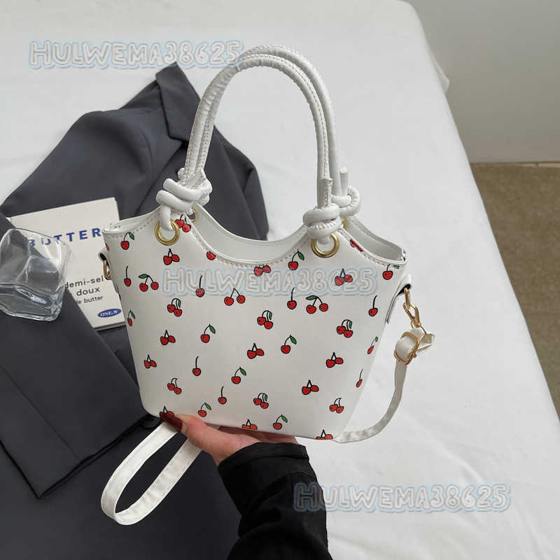 New Trendy Girl Handbag Fashion Commuter Cherry Tote Bag Niche Printed Texture Shoulder Bag Underarm Bag H250806