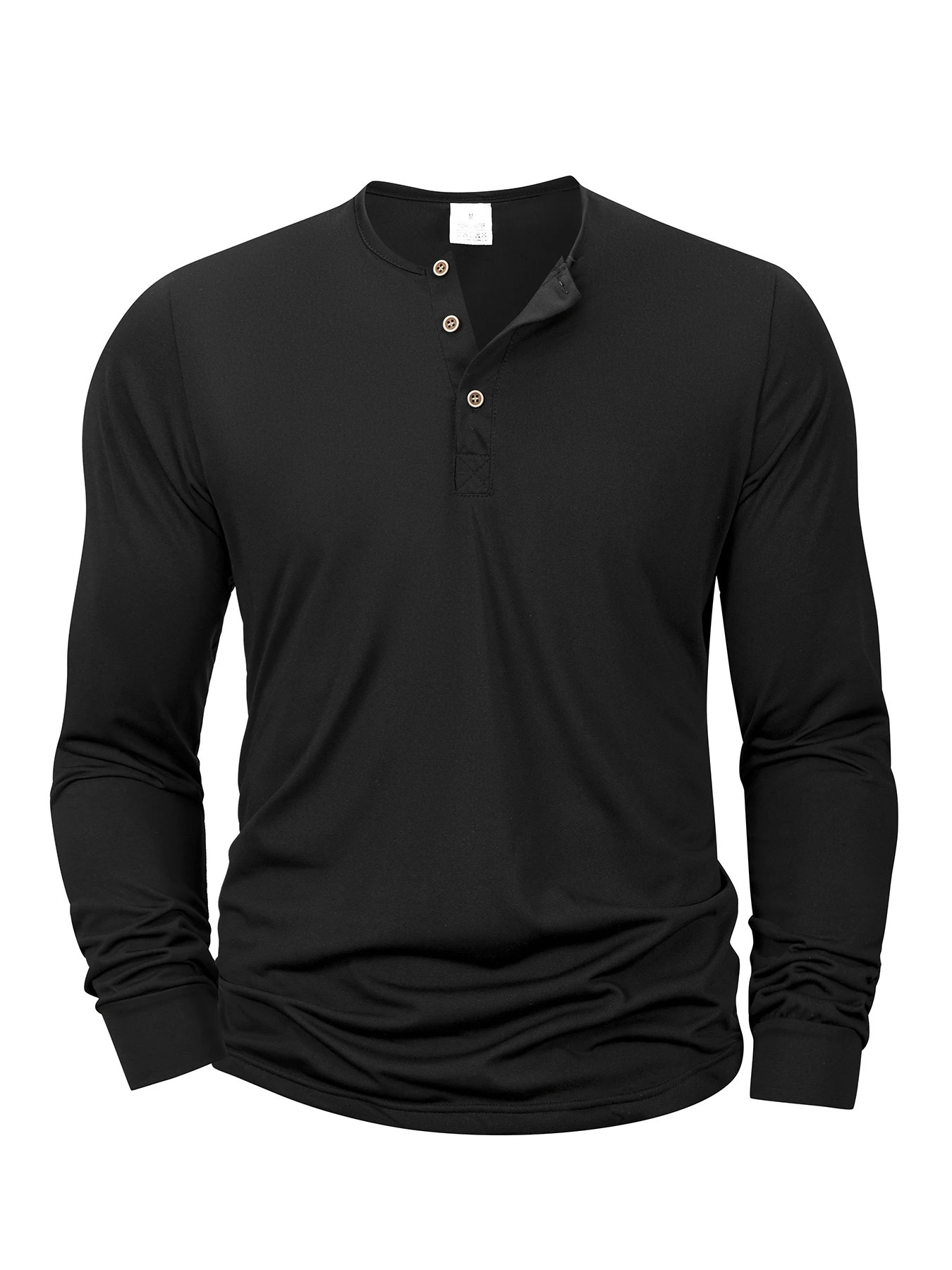 Mens Long Sleeved Henley Neck T-shirt Slim Fit Bottoming Shirt Fitness Tops Tees Button Neck Casual Cozy Tshirt 250804