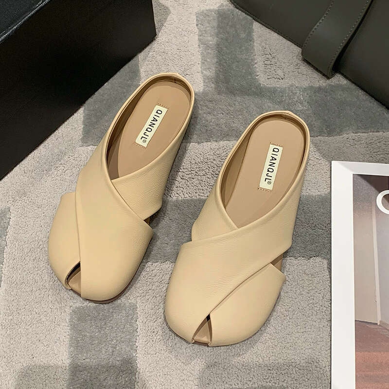 2025 designer shoes New Lazy Closed-Toe Half Slippers Summer Outdoor Fashion Non-Slip Flat Sandals for Pregnant Women Peep-Toe Single Shoes