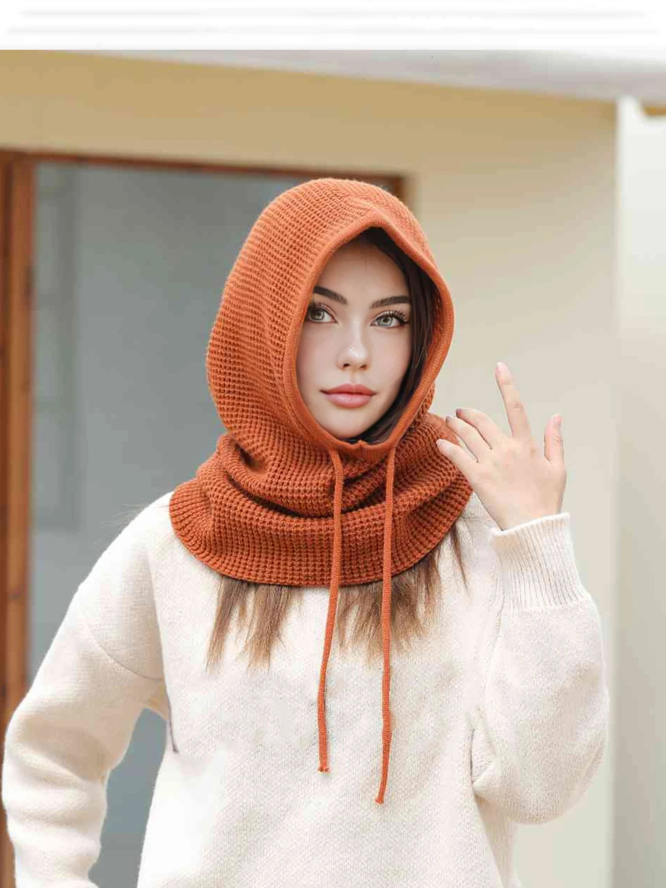 A Women Winter Beanie Hats Knit Balaclavas Mask Neck Circle Scarf Ski Snow Hat 250805