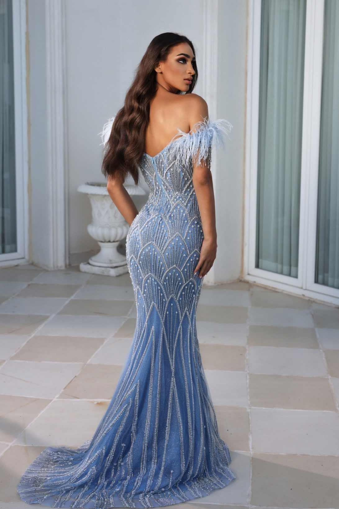 Modern Feather Mermaid Evening Dress Beading Off Shoulder Sleeveless Prom Gowns Zipper Floor Length Party Dresses Customized