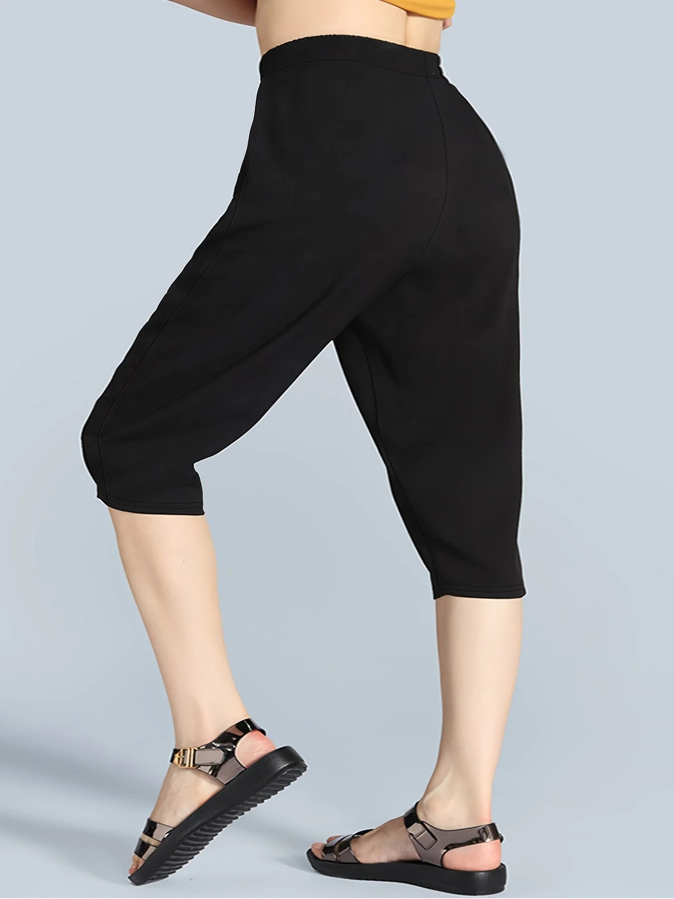 2024 Summer women plus size High street style solid color medium trousers pants 250805