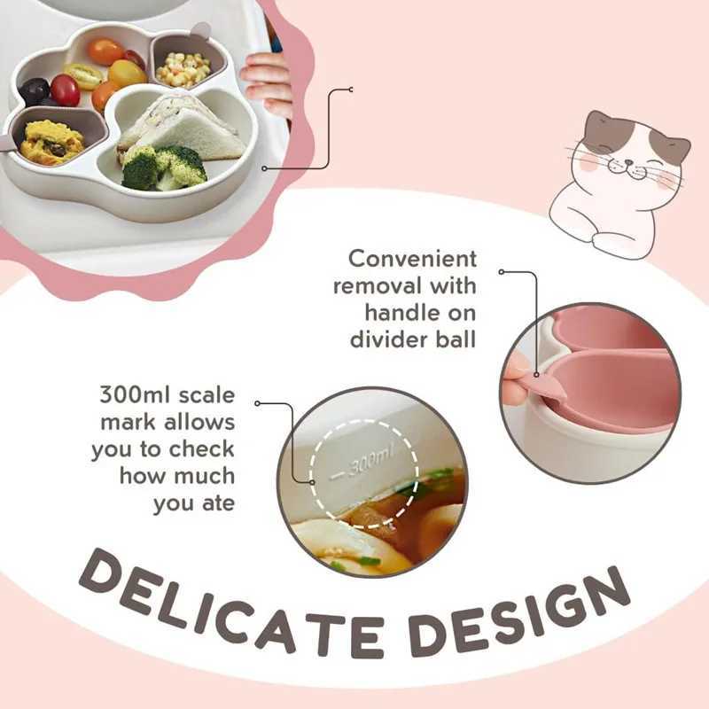 Pet silicone licking basin cartoon cat paw shaped bowl cat dog with suction cup tableware set anti spill compartment food bowl Y250806