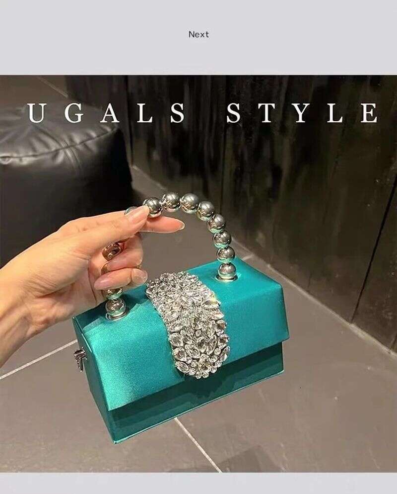 Satin Square Box Women Handbag Crystal Shiny Rhinestones Dia Evening Wedding Party Clutch Purse Crossbody Bag