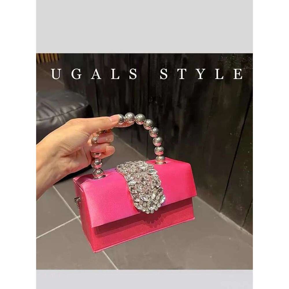 Satin Square Box Women Handbag Crystal Shiny Rhinestones Dia Evening Wedding Party Clutch Purse Crossbody Bag