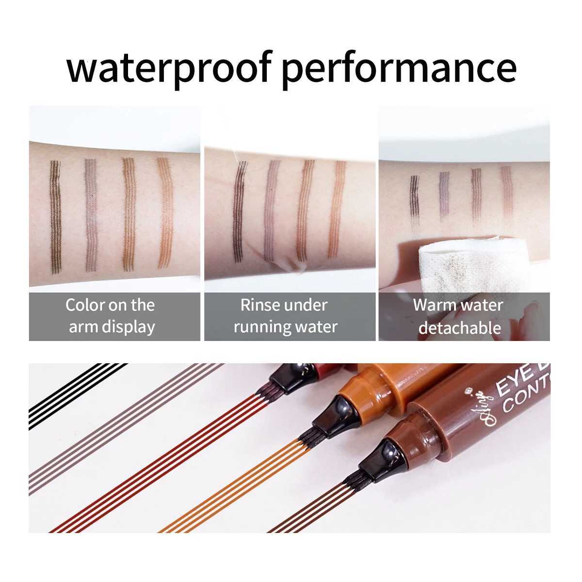 5 Colors 1pc Waterproof Eyebrow Pen 4 Split Tip Eyebrows Pen Eyebrow Tattoo Pen Waterproof Liquid Black Eyebrow Makeup Pencil W250807