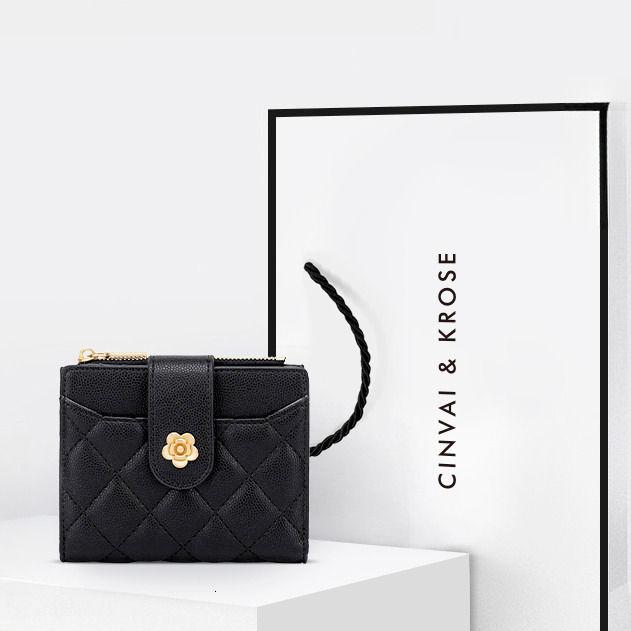 Light Luxury Fashion Women's Genuine Leather Wallet Free Shipping, Designer Trendy Brand High-end Short Handbag Diamond Grid Exquisite Card Holde