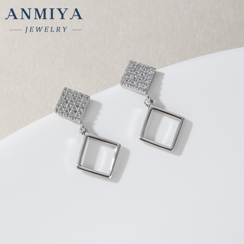 Exquisite Simple 925 Rhomboid Shape Geometry Irregularity Stylish Zircon Earrings for Women