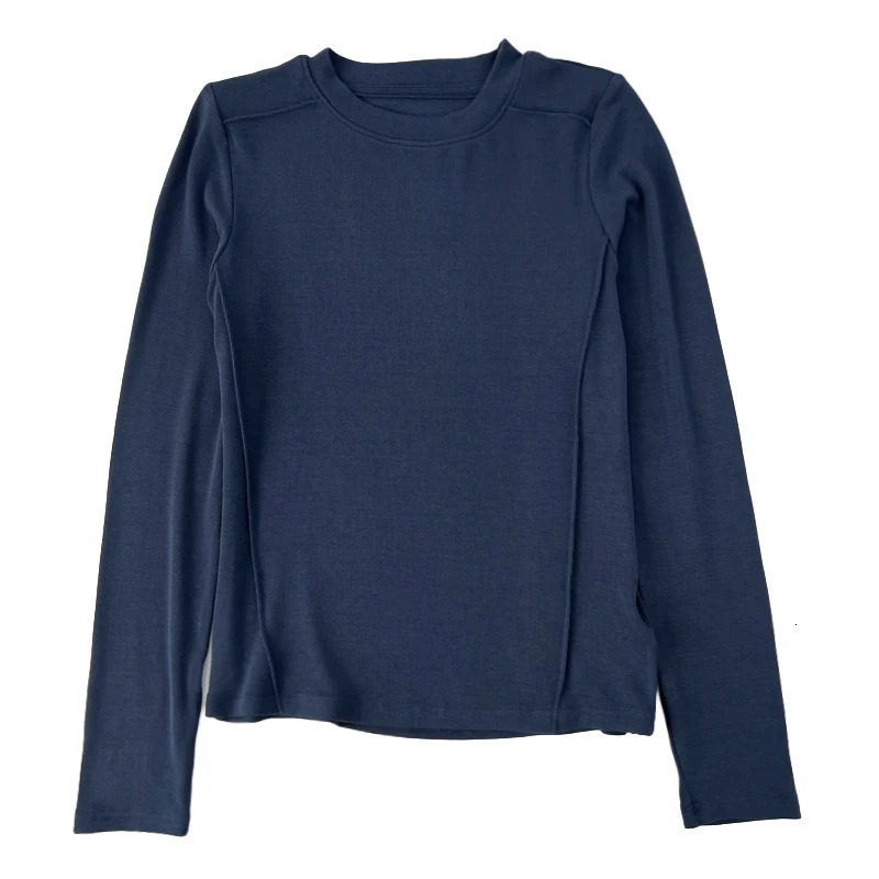 Slim Fit Striped Pit Solid Basic Tops Round Neck Long Sleeved T-shirt Womens Spring Autumn Inner Layup Bright Thread Tee 250804