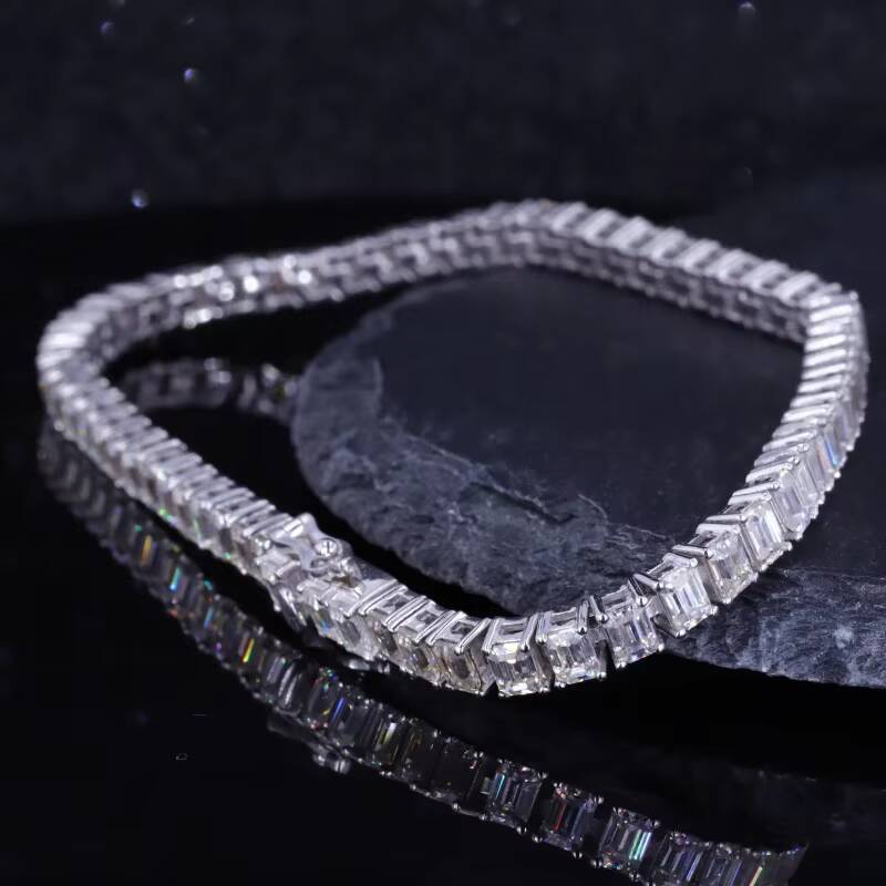 2025 Hot Sale Moissanite Tennis Bracelet Emerald Cut Moissanite Bracelet Jewelry Customize 14K Solid Gold Tennis Bracelet