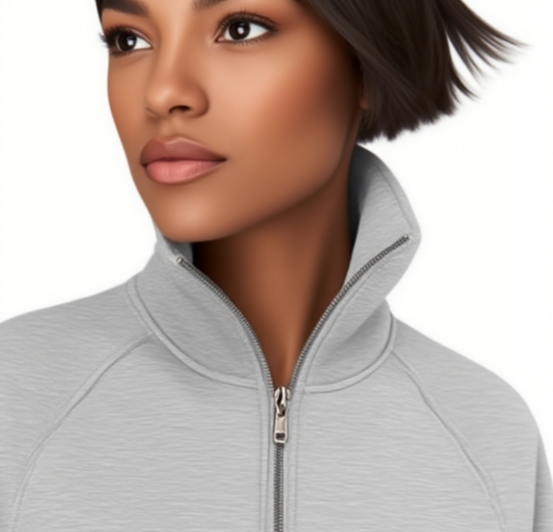 CNLONGBIDA Women's Hoodies Stand Collar Cropped Pullover Half Zip Women Overzised Hoodie Thumb Hole Long Sleeve Clothes Solid Color Loose Fit Dai