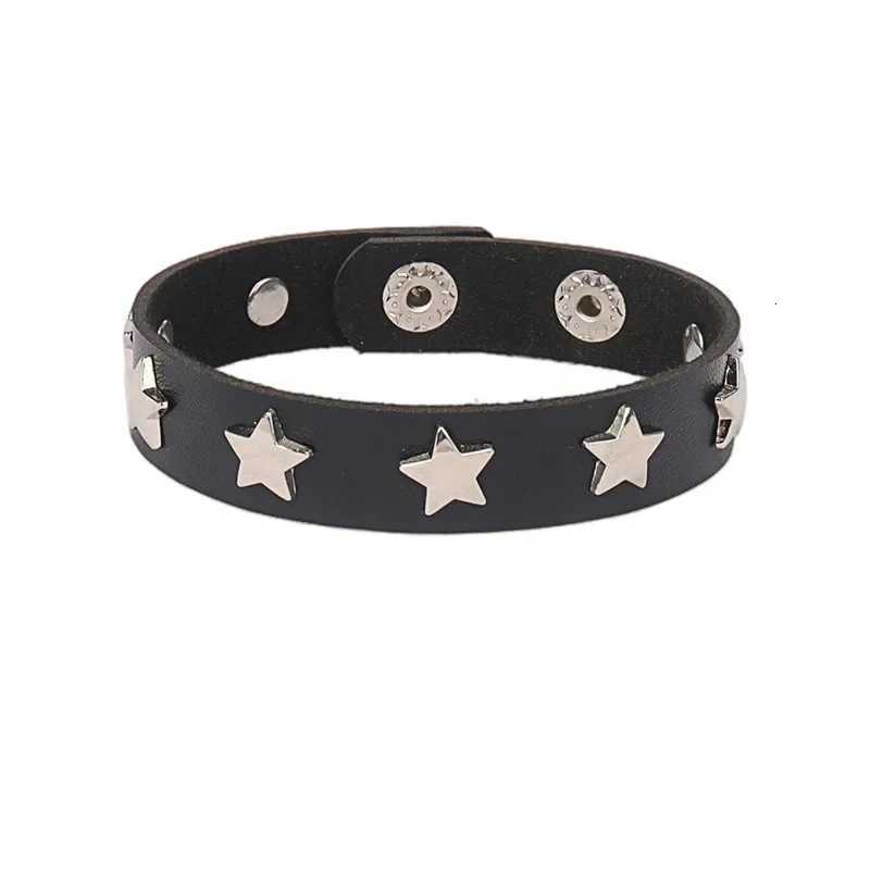 90s Punk Leather Bracelet for Men and Women Rivet Cuff Bangle Bracelet Adjustable Black Leather Wristband Metal Studded Jewelry Gift W250807