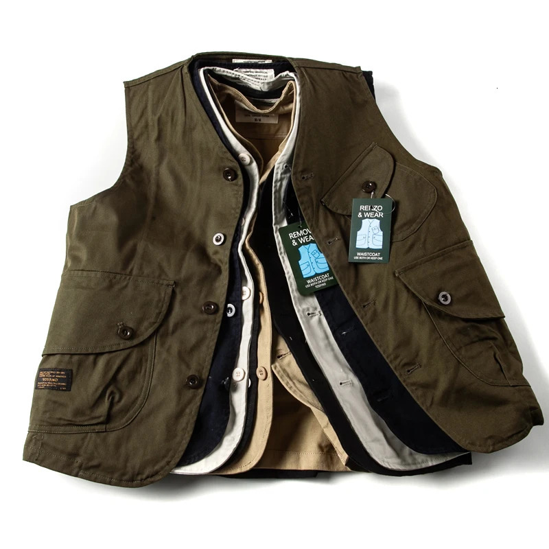 Retro Japanese Sle Loose Mens Vest Multi-ket Workwear Casual Streetwear Outerwear Couples Jaet Youth Faion 250804