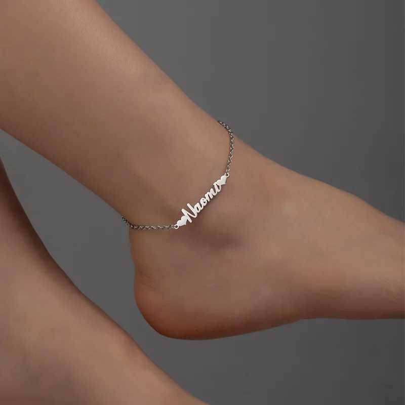 New Stainless Steel PVD Plated Cut Heart-shaped Letter Anklet Personalized Customization English Name Chain Feet Y250805
