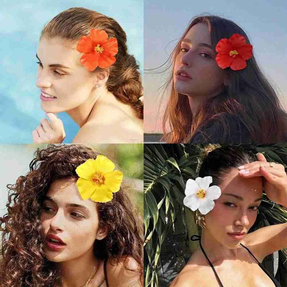 2/4/6 pcs Hawaiian Flower Hair Clips for Women Artificial Floral Hibiscus Lily Barrettes Hairpins Accessories Vacation Beach Gift U250807