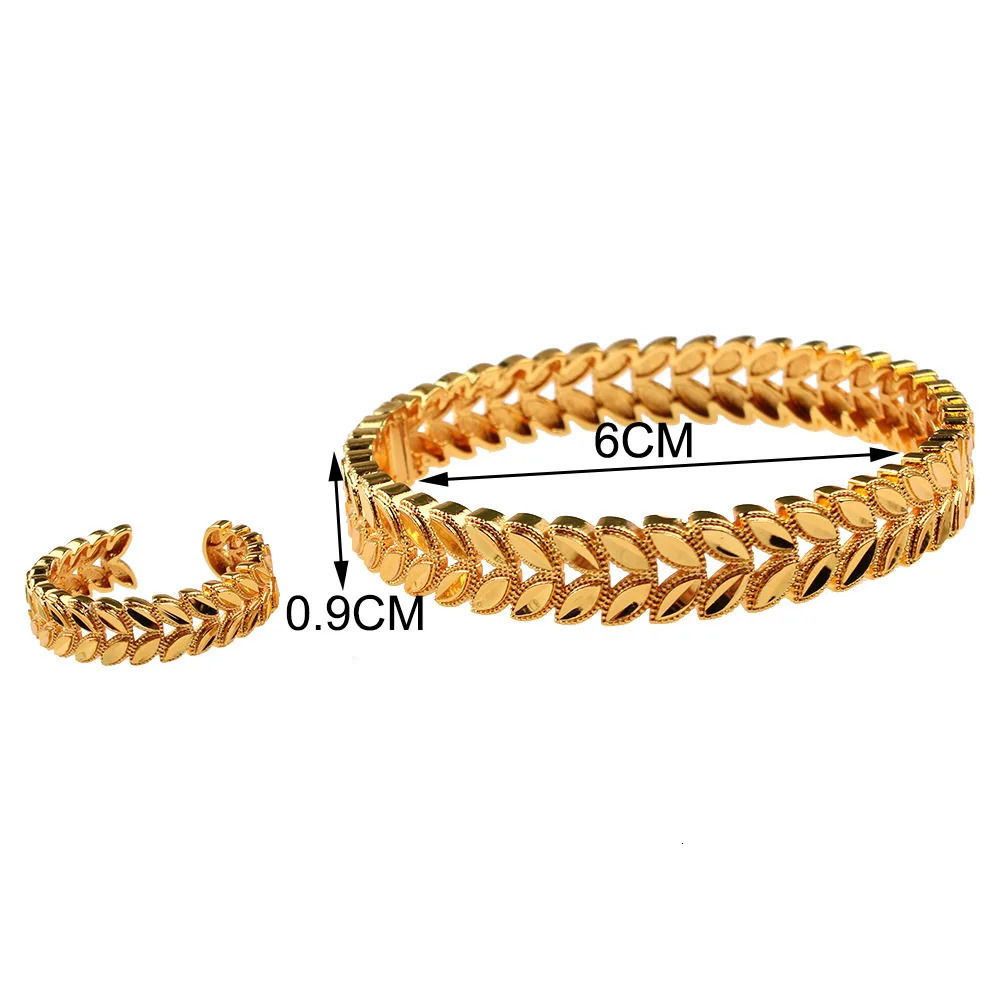 Trendy Copper Gold Plated Jewelry Bangles with Ring Leaves n Cuff Bracelet Dubai Wedding Jewery Graduation Gifts for Girl 250805