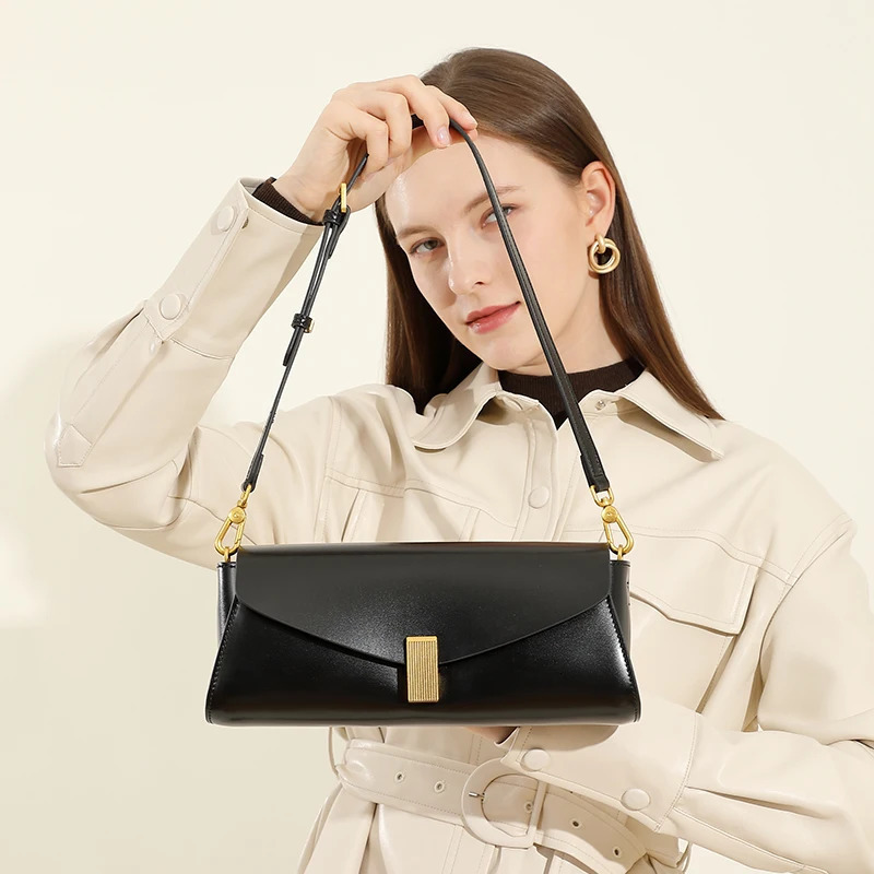 Burminsa Trendy Genuine Leather Underarm Shoulder Bags For Women Luxury Designer Crossbody Purses Flap Lock Ladies Handbags 250804