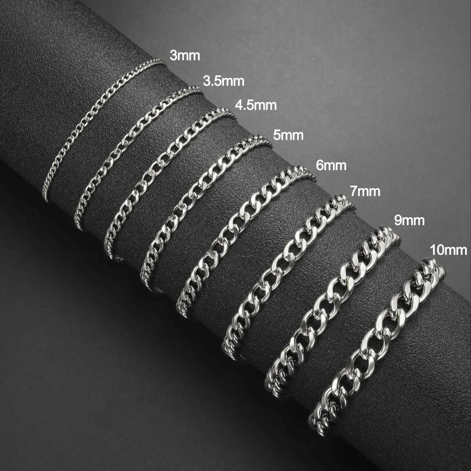 3-10mm Wide Minimalist Punk Cuban Chain Bracelet for Men and Women Stainless Steel Gold Color Basic Hip Hop Figaro Chain Jewelry Gift W250807