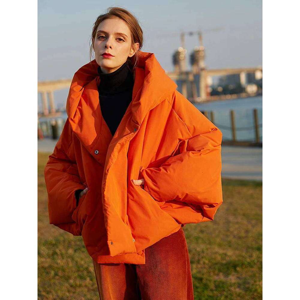 Designer Clothing 2025 Winter New Hooded Long Sleeve Warm Coats Women's Parkas Fashion Tide Loose Fluffy Orange Red Oversized Down Jacket