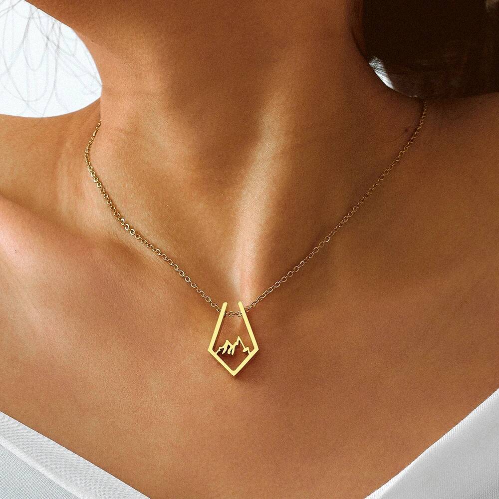 Stainless Steel Necklaces Irregular Mountain Peak Pendant Chain Collar Charm Fashion Necklace For Women Jewelry Party Men Gifts Jewelry for Women