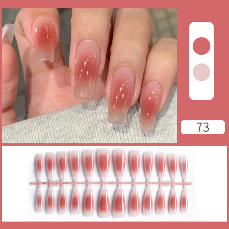24Pcs Full Finished Fake Nail Patches for Girls Removable Coffin Ballet False Nails French Wearable Press On Fake Nails Gift Z250807