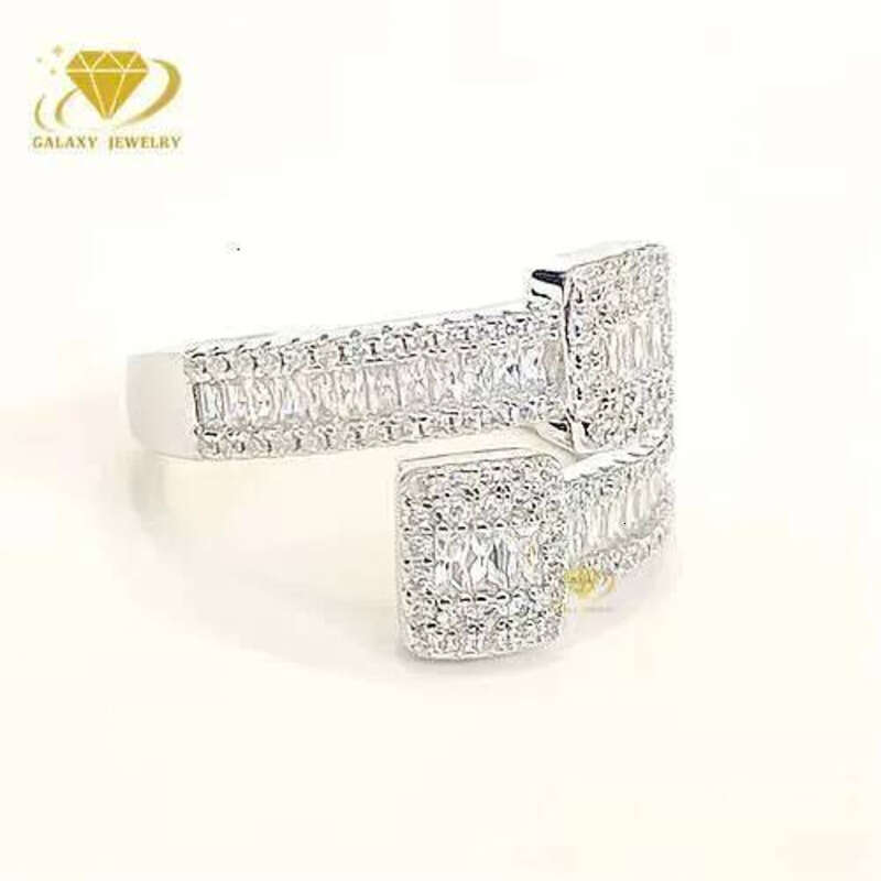 Hip Hop Iced Out Ring VVS Baguette Moissanite Real Gold Plated Men Jewelry Sterling Sier Rings