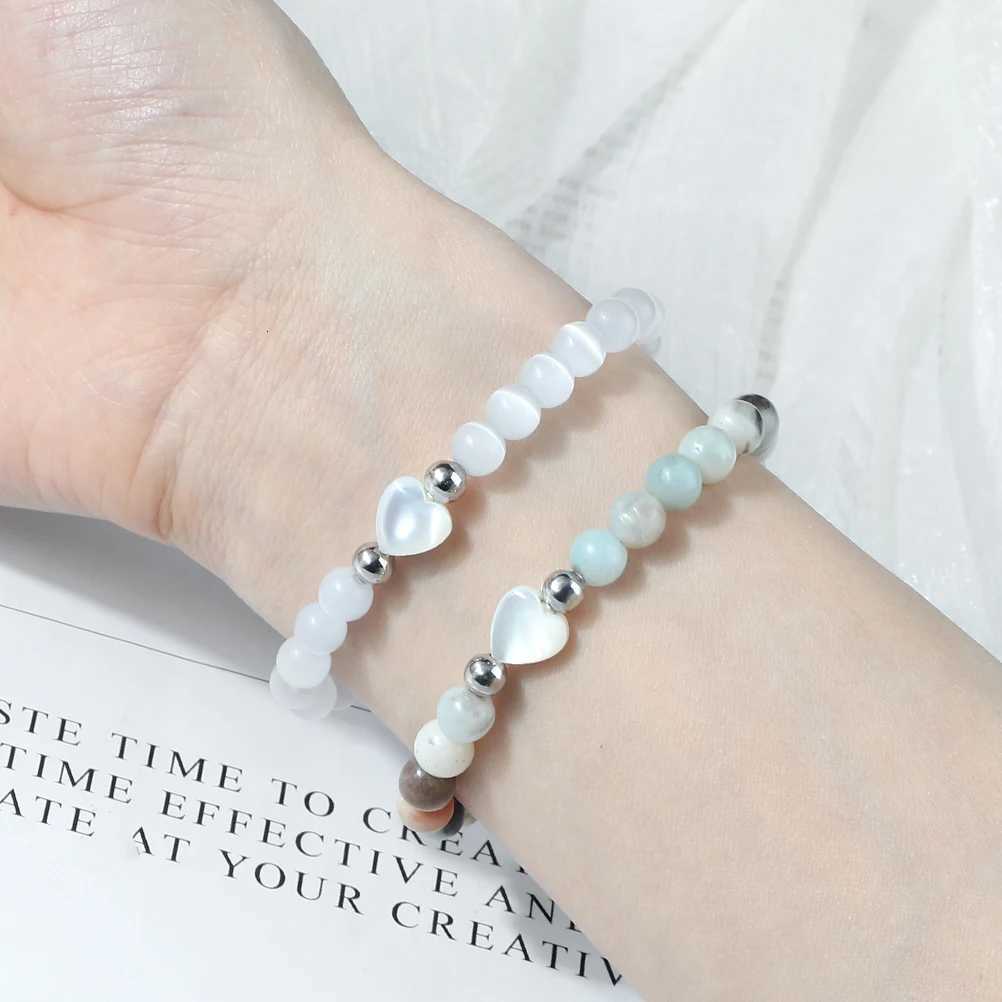 6mm Blue Pine Beads Tiger Eye Lava Stone Bracelet Pendant Love Shell Women Men Trendy Beaded Wristband Meditation Jewelry W250807