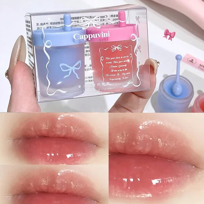 Strawberry Juice Mug Moisturizing Lip Mask Hydrating Lip Lines Fruity Makeup Solid Tinted Lip Balm Jelly Gloss Makeup 250712
