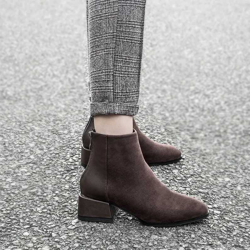 Cow Suede Ankle Modern Boots Spring/Autumn Square Toe Womens Shoes Sale 2024 New Mid Heel Solid Ccise Womens Boots XJ250807
