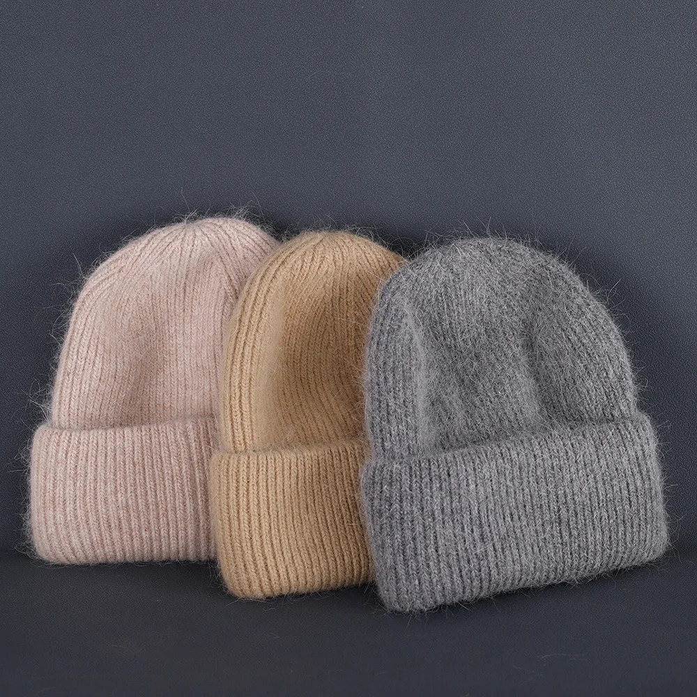 Rabbit Fur Beanies Soft Warm Fluffy Winter Hat for Women Angora Knitted Hat Skullies Beanies Female Bonnet Woman Knit Cap 250806