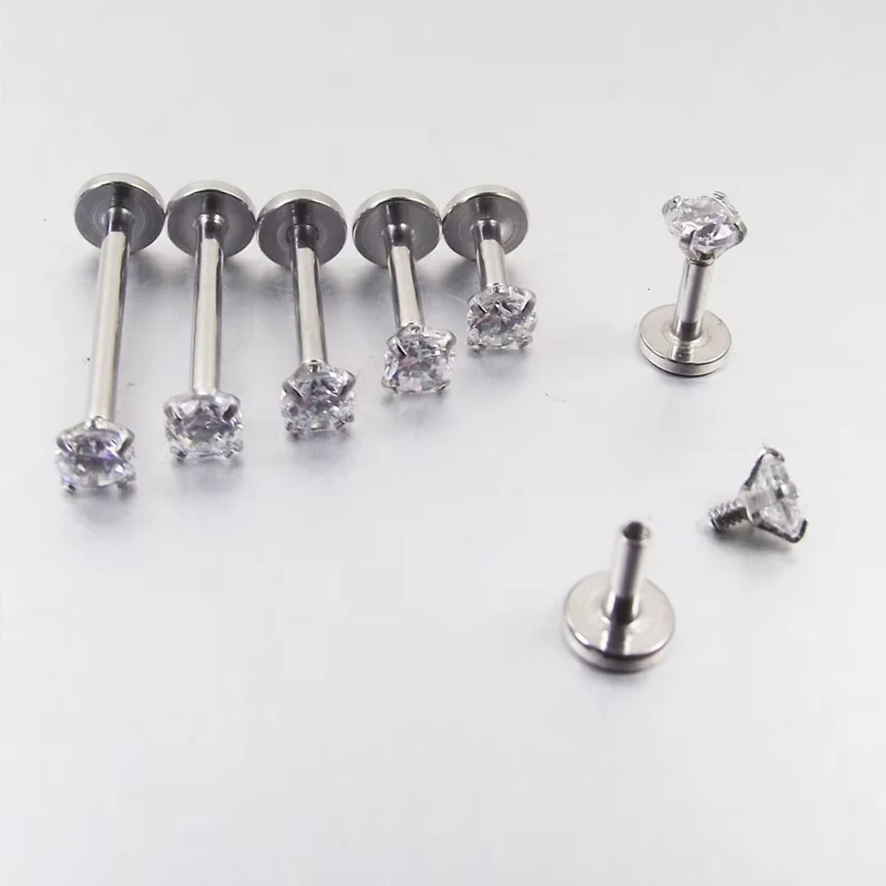 2PC Labret Tragus Stud Earrings 16G Stainless Steel CZ Crystal Monroe Helix Cartialge Conch Medusa Lip Body Piercing 250805