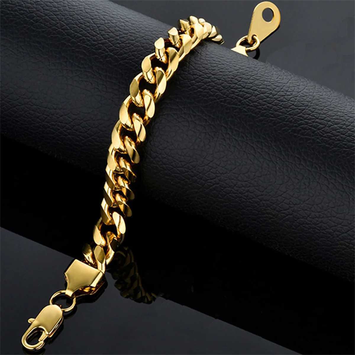 10mm Miami Cuban Link Chain Bracelet Hip Hop Punk Gold Plated Jewelry Stainless Steel Bracelet For Men Boys W250807