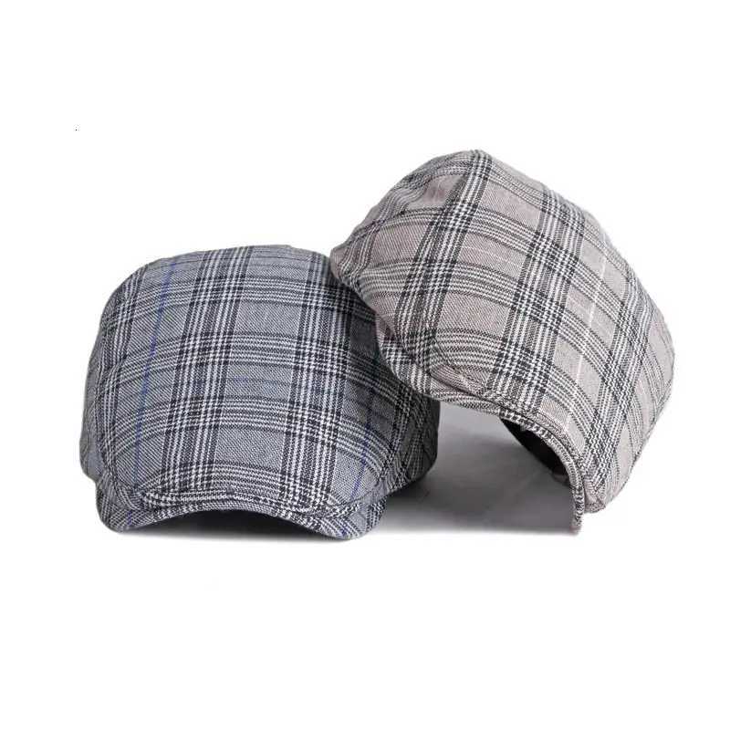 2024 Cotton Spring Summer Plaid Newsboy Flat Peaked Cap Men and Women Painter Beret Hats 130 XJ250807