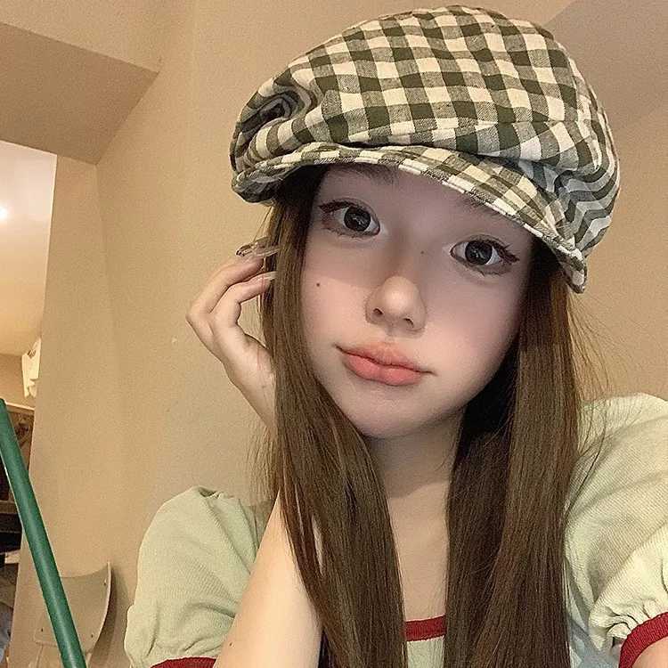 Summer Plaid Berets Women Simple Adjustable Beret Hat Outdoor Travel Octagonal C XJ250807