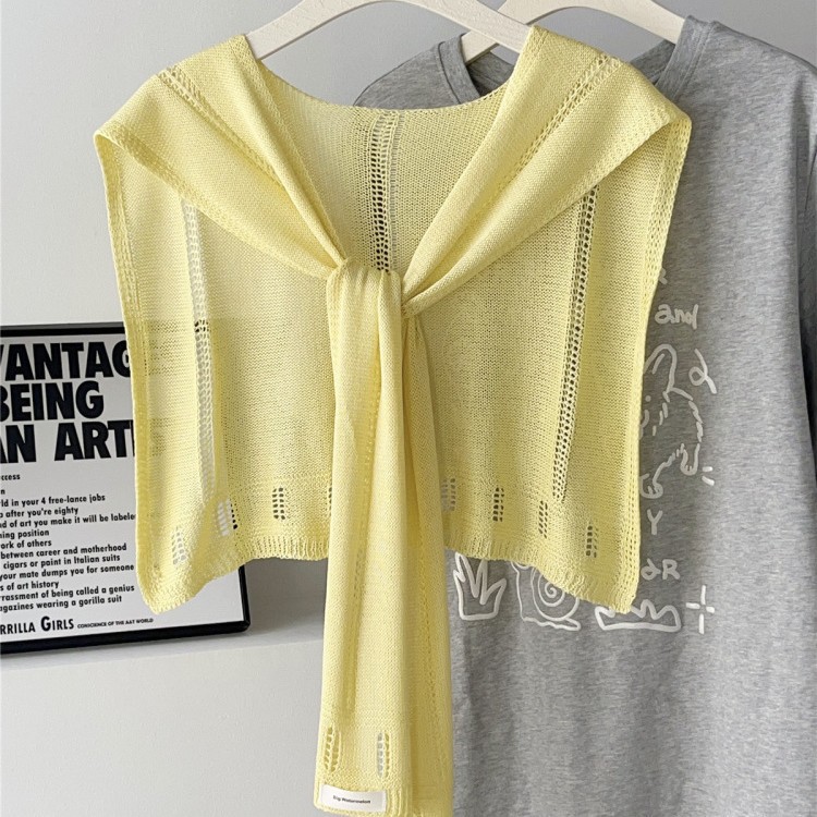 K1611 Ice silk hollow knitted knotted shawl women's Korean style fashionable and versatile office air-conditioned room neck protection outer wear