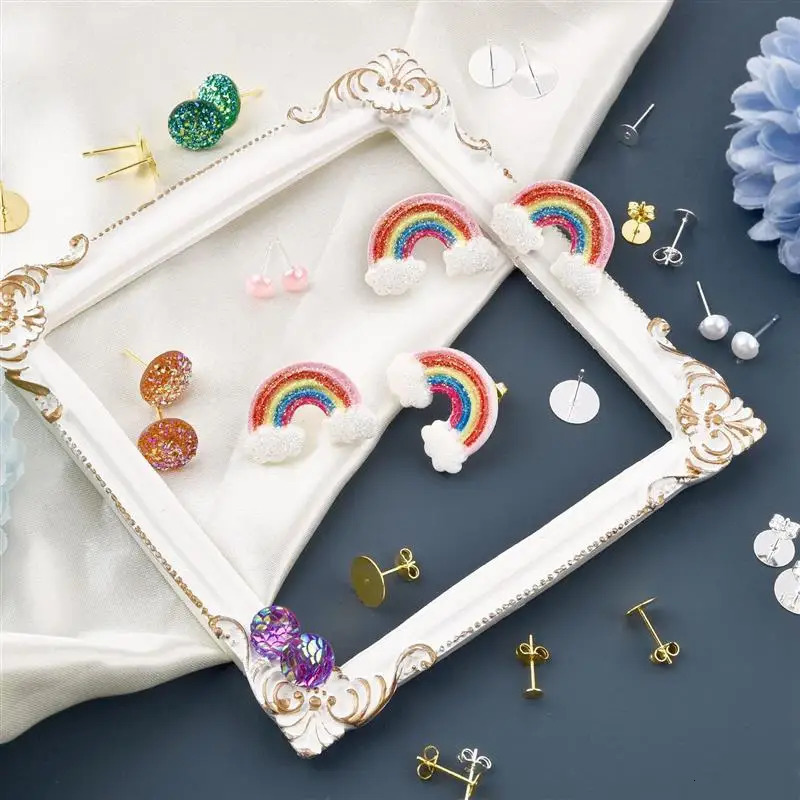 50pcslot 925 Silver Plated Blank Post Earring Studs Base Pin With Plug Findings Ear Back DIY Jewelry Making Accessories 250804