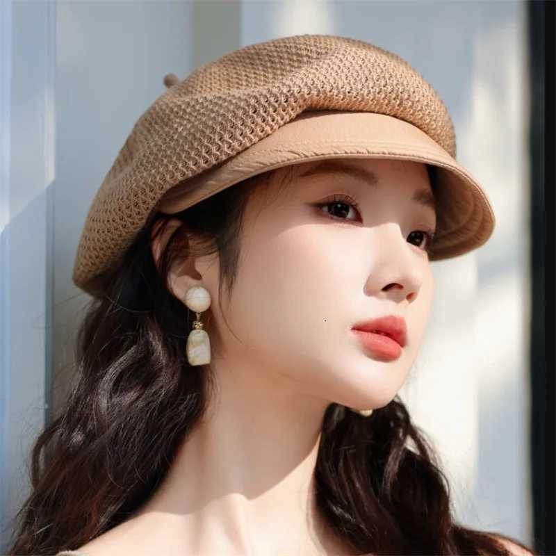 RICYGVM Summer Mesh Berets For Women Hollow Breathable Octagonal C Art Retro Pumpkin Hat Fashion Girls Sun Protection Visors XJ250807