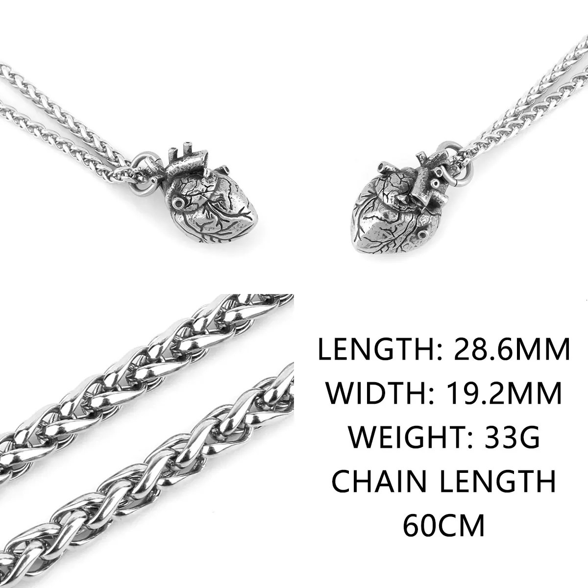 Fashion Minimalist Heart Necklace Men and Women Anatomical Heart Hip Hop Pendant Necklace Vintage Charm Stainless Steel Jewelry 250805