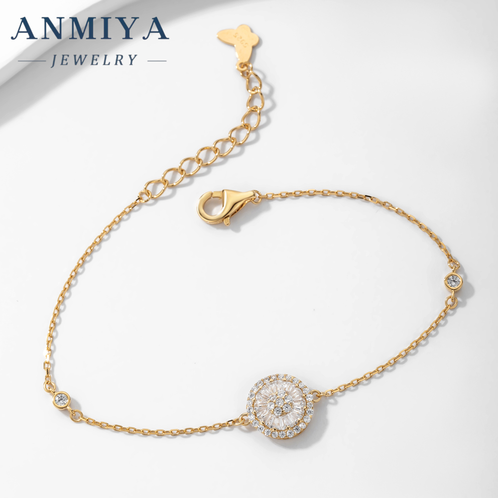 Wholesale Fashionable Charm Inlaid Round Zircon Minimalist Wrist Chain Tennis 18k Gold 925 Silver Bracelet