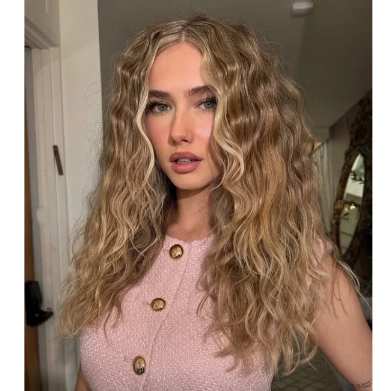 Light Brown Curly Human Hair Wig Lace Front Heat Resistant Brown and Blonde 13x4 Deep Wave Lace Frontal Wig 200 Density Synthetic For Women