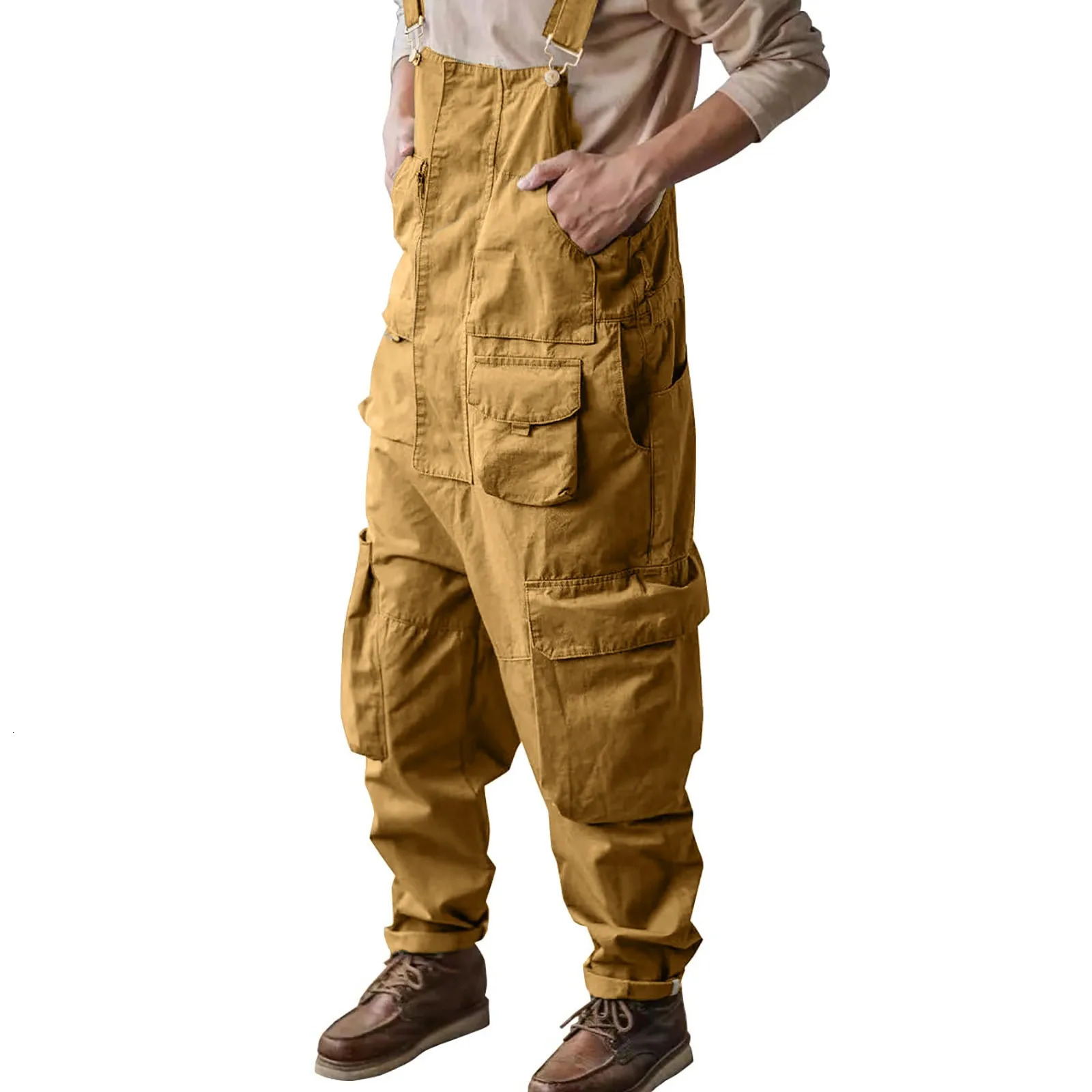 Bib Jumpsuit Trendy Wide Leg Men Overalls SkinFriendly Cargo OnePiece Adjustable Suspender Straps Work Wear 250804