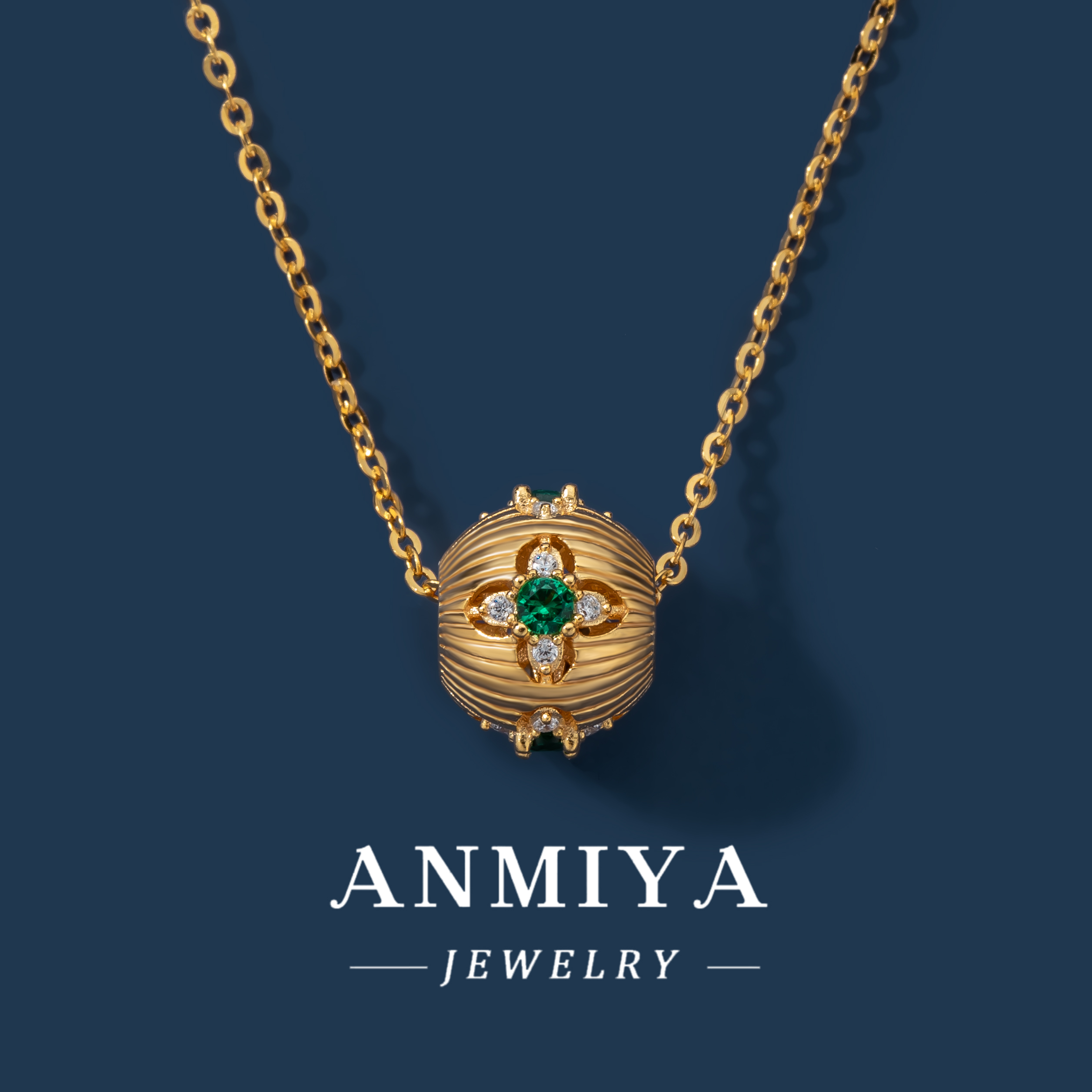 Custom Minimalist 18K Gold Flower Inlay Emerald Zircon Necklace with Certificate